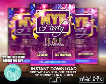 New Year's Eve Party Flyer Template | Sparkly Fireworks (Digital)