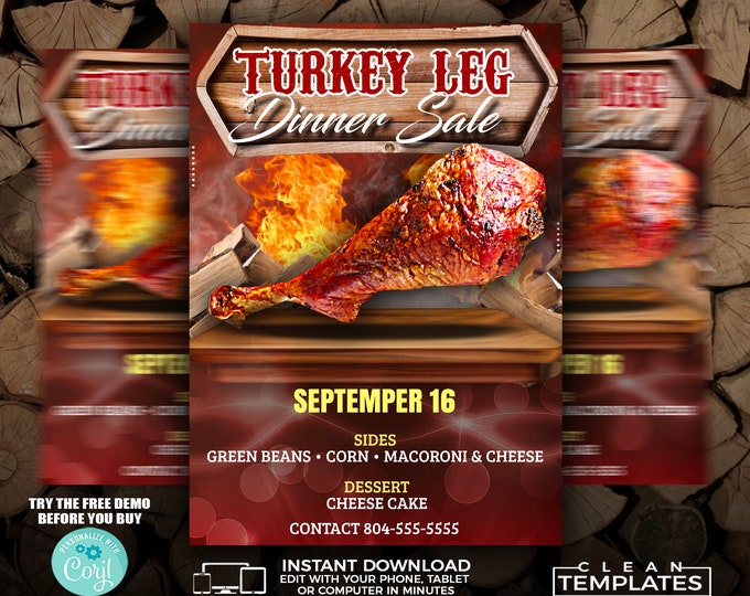 Turkey Dinner Sale Flyer | Edit Online | 5X7 Digital & Printable | Do It Yourself | Corjl Template