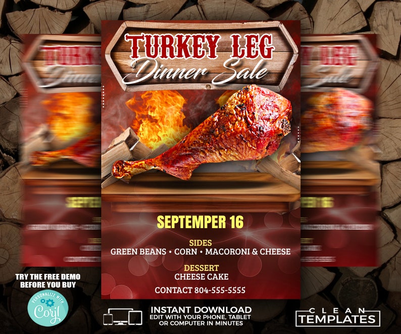 Turkey Dinner Sale Flyer | Customizable 5x7 Template (Digital) image 1