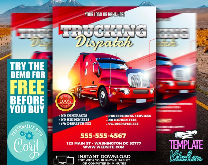Truck Dispatch Flyer | Edit Online | 5X7 Digital & Printable | Do It Yourself | Corjl Template