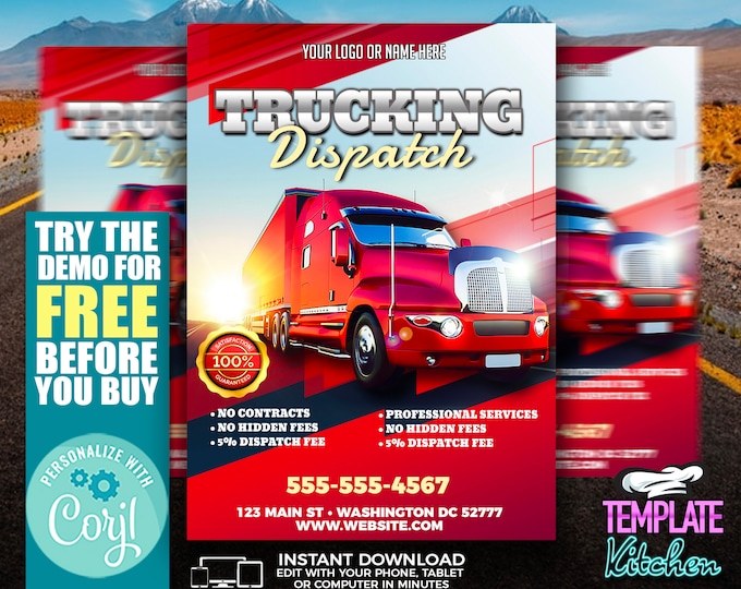 Truck Dispatch Flyer | Edit Online | 5X7 Digital & Printable | Do It Yourself | Corjl Template