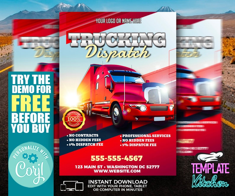 Truck Dispatch Flyer Edit Online 5X7 Digital & Printable - Etsy