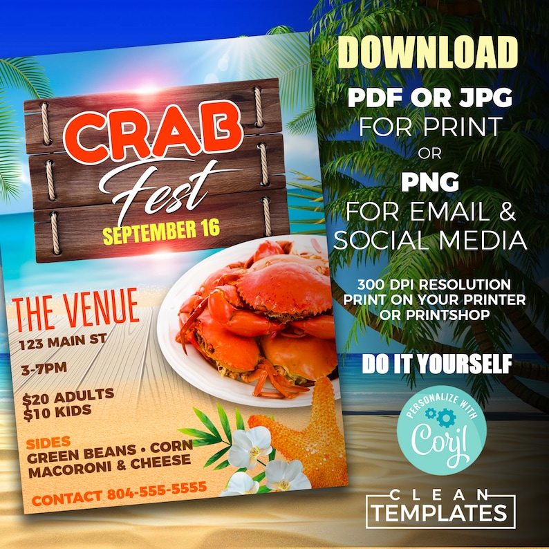Crab Fest Flyer | Edit Online | 5X7 Digital & Printable | Do It Yourself | Corjl Template image 2