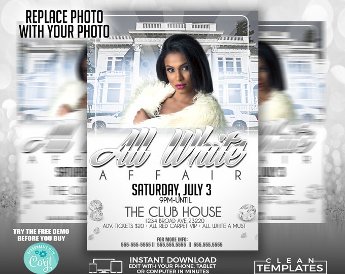 All White Affair | Edit Online | 5X7 Digital & Printable | Do It Yourself | Corjl Template