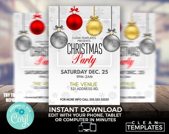 Christmas Party Flyer Template: 5x7 Printable, Editable Corjl Design