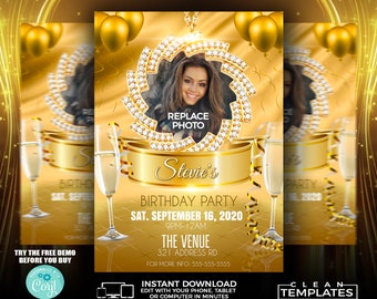 Golden Birthday | Edit Online | 5X7 Digital & Printable | Do It Yourself | Corjl Template