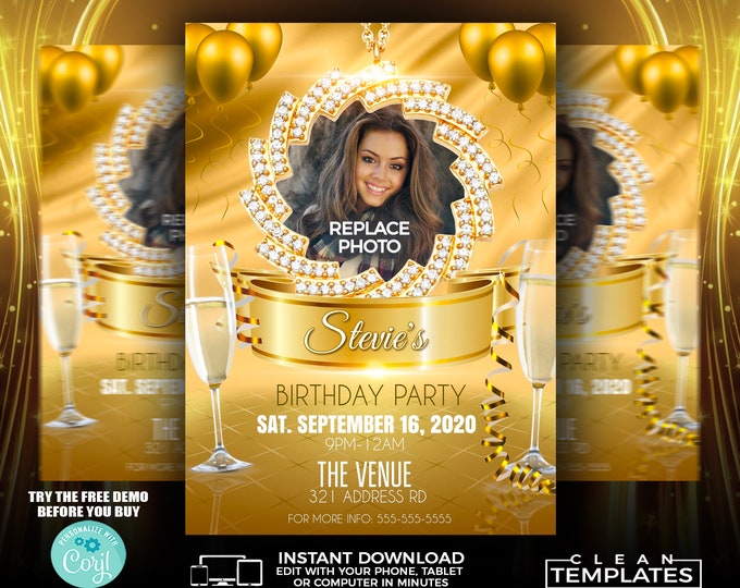 Golden Birthday | Edit Online | 5X7 Digital & Printable | Do It Yourself | Corjl Template