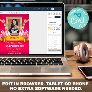 May include: A pink and red birthday party invitation with a photo placeholder. The text reads "Journey's Birthday Bash Sat. September 16, 2020 The Venue 321 Address Rd. For More Info: 555-555-5555".