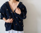 Dark navy midnight blue quilted silk oversized vintage bomber jacket gold hardware embellishment