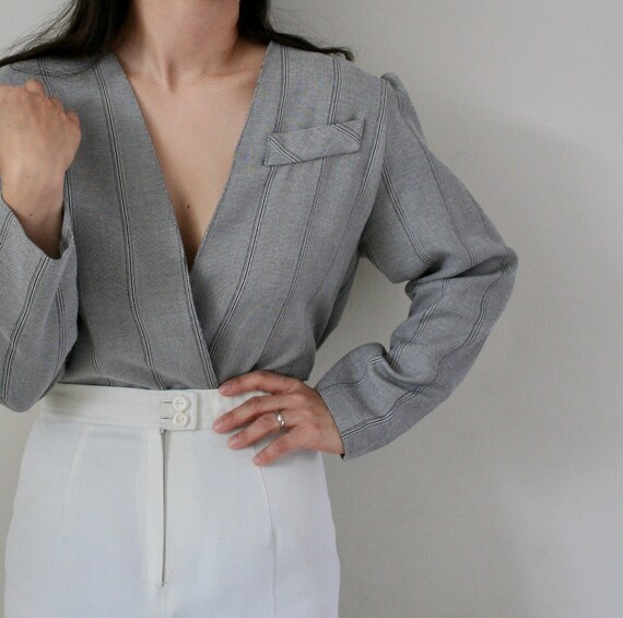 vintage grey striped blazer / 90's suit jacket / p
