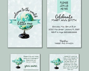 Welcome to the World Little One, Made to Match Baby Shower Invitation, Diaper Raffle and Book Request