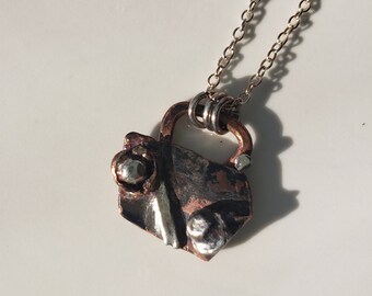 Sterling Silver and Copper Collage Pendant - Circles and Lines