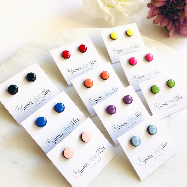 Colour block 10mm studs, stud earrings, small earrings, lightweight earrings, everyday earrings, stainless steel