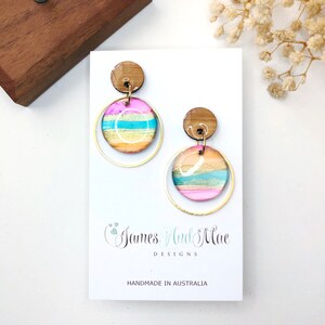Colourful alcohol ink and bamboo earrings, pretty earrings, alcohol ink earrings, bamboo earrings, hand painted earrings