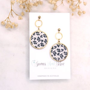 Monochrome and gold large circle dangles, monochrome earrings, statement earrings, fun earrings, pretty earrings