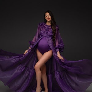 Baby shower purple dress, Special occasion dress, Mommy and me dress, Maternity robe, Pregnancy long dress, Customizable oversize dress image 1
