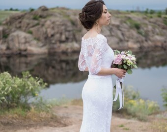Lace wedding dress and cathedral veil, Exclusive 3-in-1 wedding dress, Custom wedding dress, Bridesmaid dress, Beautiful white bridal dress