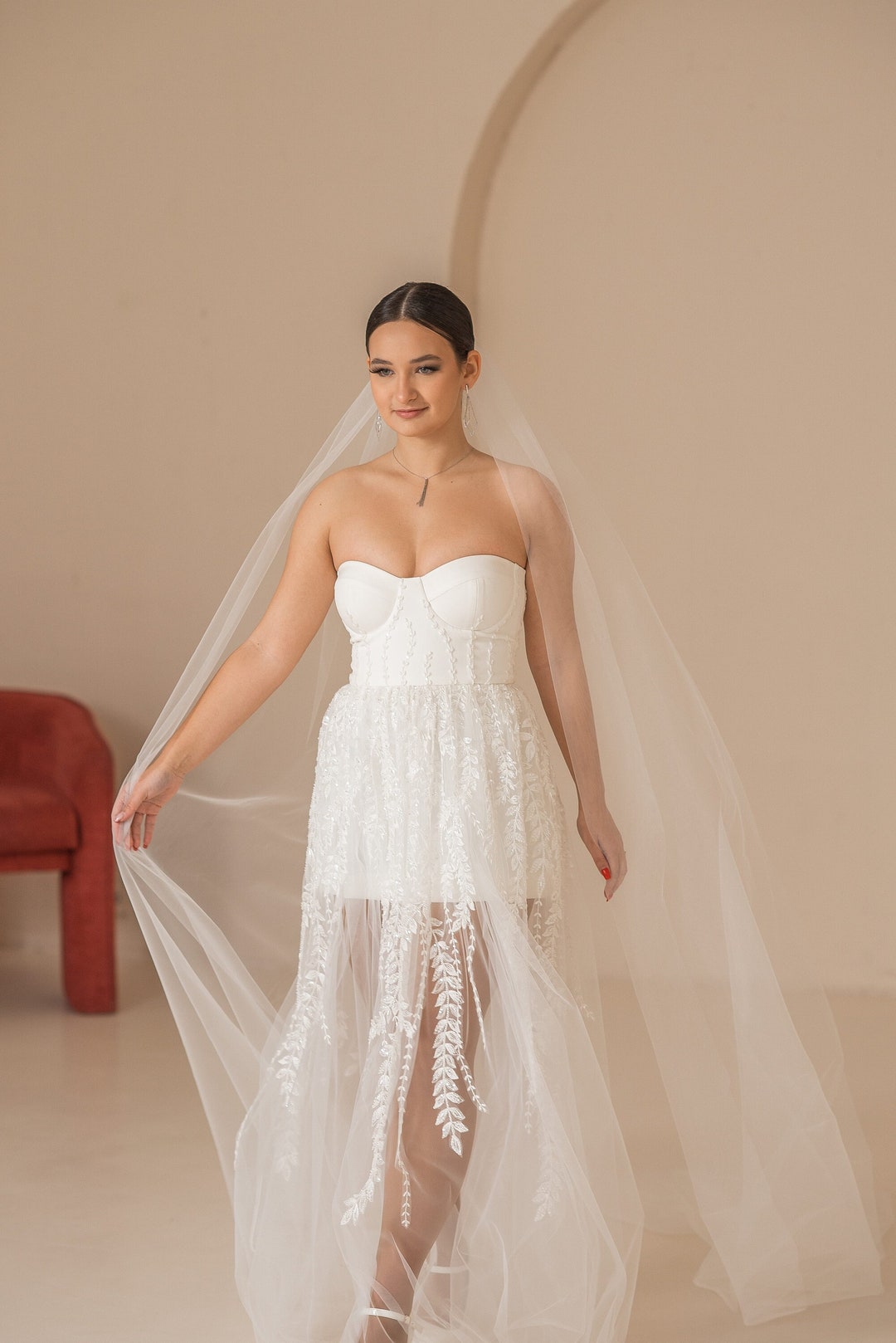 Voile de mariée cathédrale en dentelle blanche, voile long royal