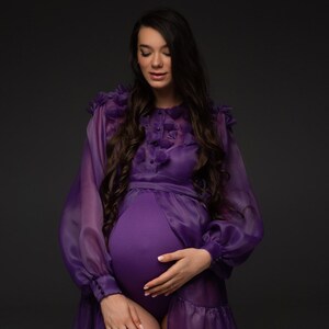 Baby shower purple dress, Special occasion dress, Mommy and me dress, Maternity robe, Pregnancy long dress, Customizable oversize dress image 3