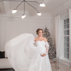 Plus Size Wedding Dress, Tulle Maternity Gown, Sheer Dress For Pregnancy Photoshoot, Tulle Maternity Wedding Dress For Photo Shoot image 2