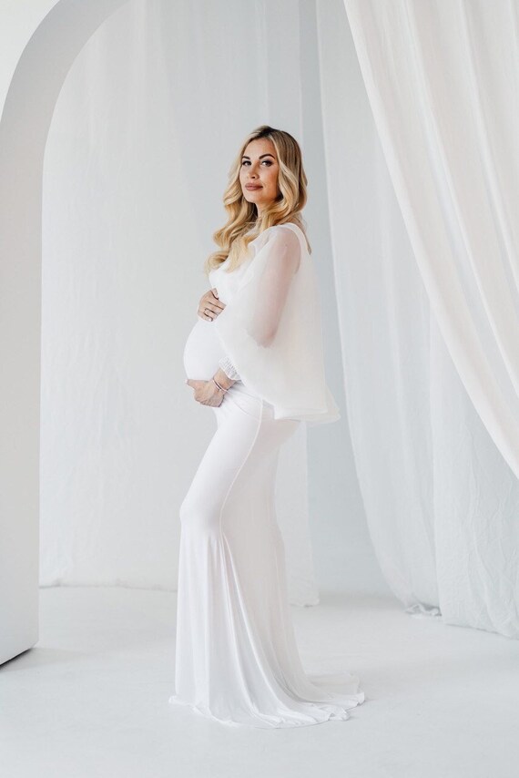 Perfect Maternity Dress for Photoshoot, Dress With Train for Wedding, White  Organza Maxi Dress, Plus Size Dress, Evening Dress With Train - Etsy