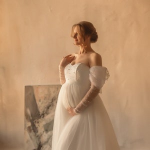 Maternity Wedding Dress, Tulle Maternity Gown, Plus Size Wedding Dress, Tulle Maternity Wedding Dress For Photo Shoot image 4