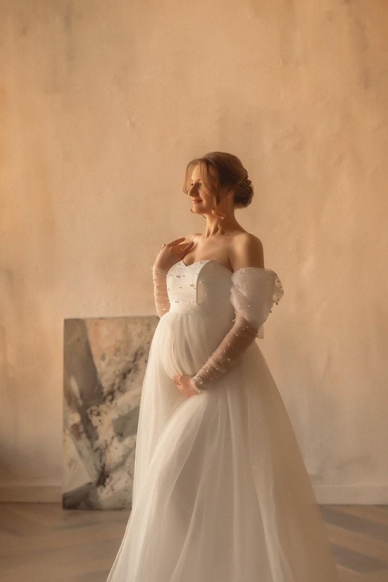 Maternity Wedding Dress, Tulle Maternity Gown, Plus Size Wedding Dress, Tulle Maternity Wedding Dress For Photo Shoot image 4