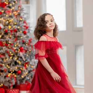 Baby girl dress red, Flower girl dress, Tulle dress, Toddler dress, Baby party dress, Girls long dress, Baby christmas dress image 1