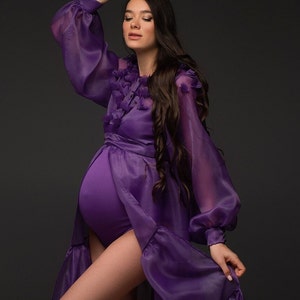 Purple dress, Baby shower, Maternity dress, Formal dress, Mommy and me,  Maternity robe, Pregnancy dress, Long dress, Oversized dress
