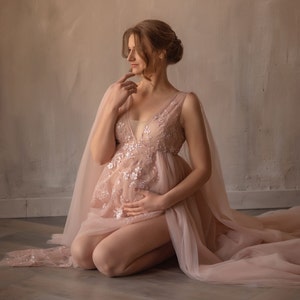 Baby shower dress, Flying tulle gowns, Engagement dress, Long train dress, Train dress for prom, Honeymoon dress, Photoshoot plus size dress