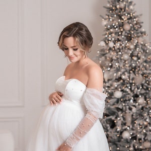 Plus Size Wedding Dress, Tulle Maternity Gown, Sheer Dress For Pregnancy Photoshoot, Tulle Maternity Wedding Dress For Photo Shoot image 1