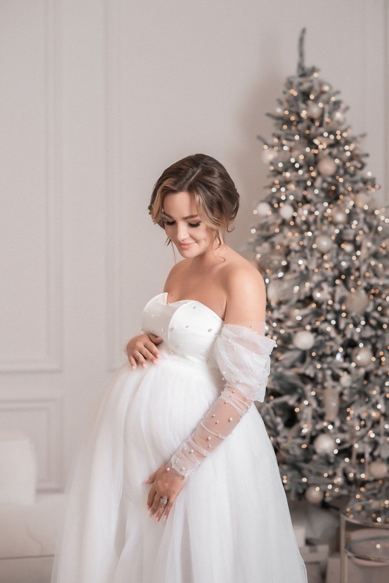 Plus Size Wedding Dress, Tulle Maternity Gown, Sheer Dress For Pregnancy Photoshoot, Tulle Maternity Wedding Dress For Photo Shoot image 1