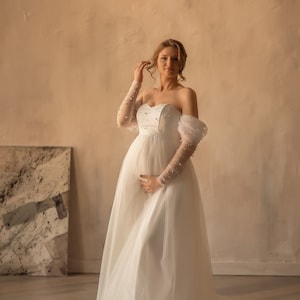 Maternity Wedding Dress, Tulle Maternity Gown, Plus Size Wedding Dress, Tulle Maternity Wedding Dress For Photo Shoot image 1