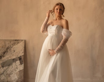 Maternity Wedding Dress, Tulle Maternity Gown, Plus Size Wedding Dress, Tulle Maternity Wedding Dress For Photo Shoot