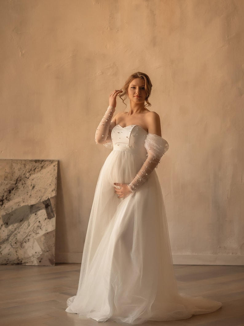 Maternity Wedding Dress, Tulle Maternity Gown, Plus Size Wedding Dress, Tulle Maternity Wedding Dress For Photo Shoot image 1