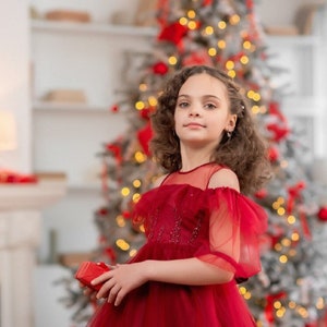Baby girl dress red, Flower girl dress, Tulle dress, Toddler dress, Baby party dress, Girls long dress, Baby christmas dress image 6