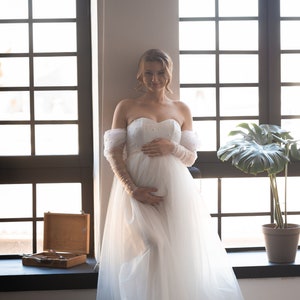 Maternity Wedding Dress, Tulle Maternity Gown, Plus Size Wedding Dress, Tulle Maternity Wedding Dress For Photo Shoot image 5