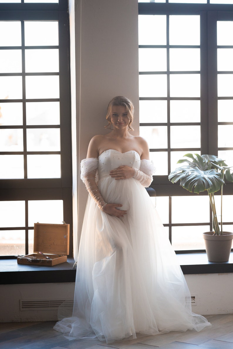 Maternity Wedding Dress, Tulle Maternity Gown, Plus Size Wedding Dress, Tulle Maternity Wedding Dress For Photo Shoot image 5