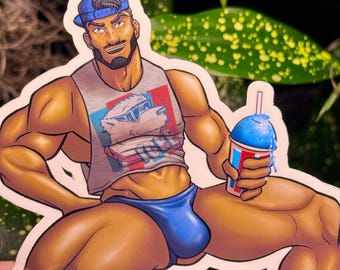 4" Male Pinup Sticker- Taste My Icee - Handmade and Waterproof (Perfect for Water Bottles!)