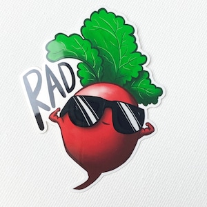 Sticker Radis Radis 3 pouces fait main - Imperméable (parfait pour les bouteilles d'eau !)
