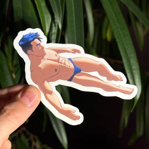 4&quot; Male Pinup Sticker- Underwater Swimmer Speedo Hunk - Bara Art Sticker - Handmade and Waterproof (Perfect for Water Bottles!)