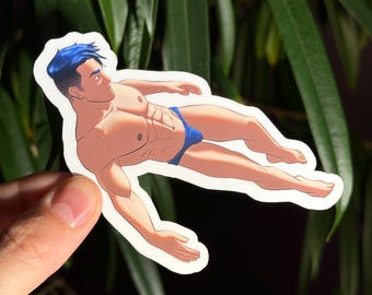 4" Male Pinup Sticker- Underwater Swimmer Speedo Hunk - Bara Art Sticker - Handmade and Waterproof (Perfect for Water Bottles!)