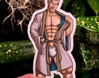 4" Male Pinup Sticker- Xmen OC - Gay Bara Superhero Art Sticker - Handmade and Waterproof (Perfect for Water Bottles!)