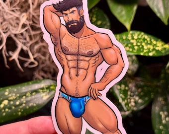 4" Male Pinup Sticker- Mr. Fantastic Bulge - Gay Bara Superhero Art Sticker - Handmade and Waterproof (Perfect for Water Bottles!)