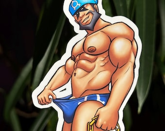 4" Archie Speedo Hunk Sticker: Gay Bara Superhero Art, Waterproof