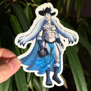 4&quot; Male Pinup Sticker- Yeti Slayer Ice Mage - Gay Fantasy Art Sticker - Handmade and Waterproof (Perfect for Water Bottles!)