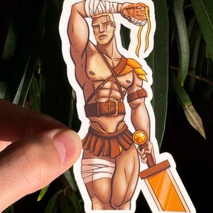 4&quot; Male Pinup Sticker- Sexy Gladiator - Gay Fantasy Bara Art Sticker - Handmade and Waterproof (Perfect for Water Bottles!)
