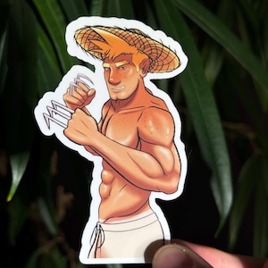 4&quot; Male Pinup Sticker- Garden Fighter - Gay Fantasy Bara Art Sticker - Handmade and Waterproof (Perfect for Water Bottles!)
