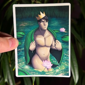4&quot; Male Pinup Sticker- Frog Prince Emerges - Gay Fantasy Bara Art Sticker - Handmade and Waterproof (Perfect for Water Bottles!)