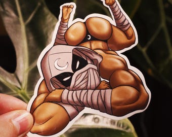 4" Male Pinup Sticker- Moon Knight Thong - Gay Bara Superhero Art Sticker - Handmade and Waterproof (Perfect for Water Bottles!)